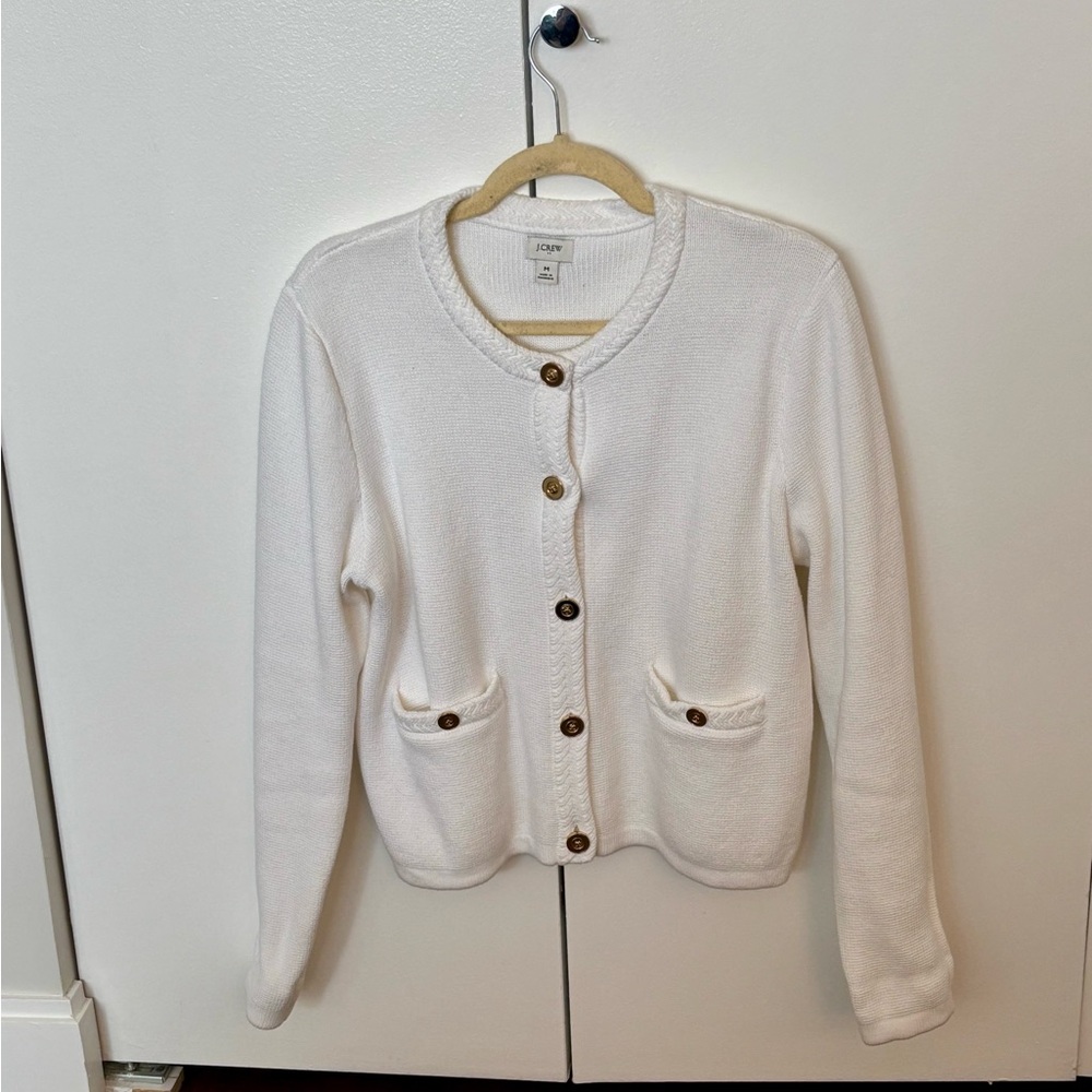 J. Crew Women's Cream Cardigan with Brown Buttons